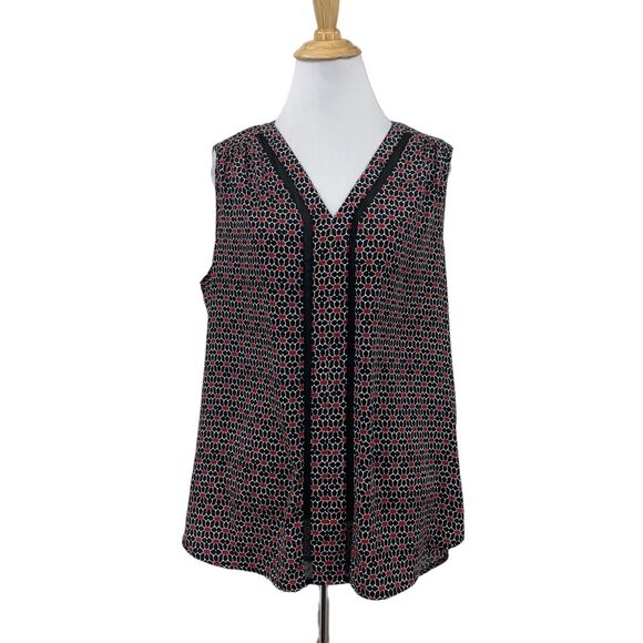 Pleione Blouse Womens M Medium Sheer Panel V Neck Lightweight Micro Pattern Tank - Picture 1 of 11